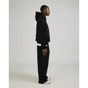 Custom Made High Quality <b>Black</b> Color Men's Hoodie 100% Cotton Pocket Design Screen Printing <b>Plain</b> Pullover Hoodie For Men - Product Image 3