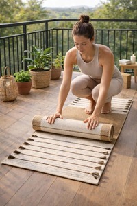Contemporary Jute Woven Exercise Mat Rectangle Printed Pattern Medium Thickness Home Use - Product Image 4