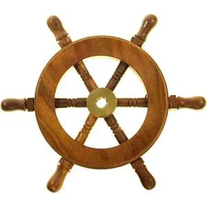 Nautical Premium Sailor's Hand <b>Crafted</b> Brass & <b>Wooden</b> Ship Wheel Brown Color Round Ship Wheel Gift Item Home Wall Decor - Product Image 3