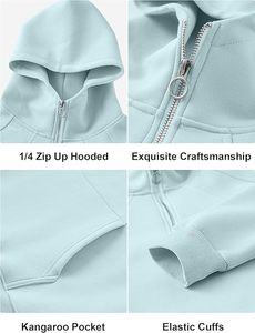 Sudadera con capucha de algodón 100% con patrón sólido personalizado para hombre, ropa de calle negra con media cremallera y hombros caídos, accesorio de temporada de invierno - Product Image 6