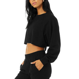 Sudaderas con capucha cortas de algodón para mujer con tela de Jersey transpirable Sudadera con capucha corta con estampado de logotipo personalizado - Product Image 5