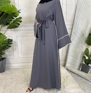 Robe Nida Décontractée de Couleur Unie à Manches Longues Doublure de Poche Ceinture Robe Abaya Musulmane Nouveau Design Vêtements Traditionnels de Meilleure Qualité - Product Image 1