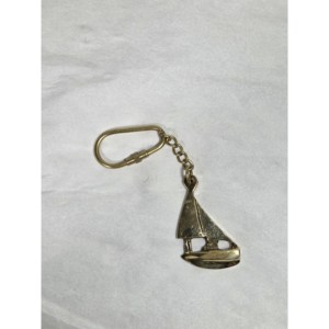Vintage Solid Brass Sailboat <b>Keychain</b> the Voyager's Keepsake with <b>Leather</b> Wood Crystal Metal Accessories - Product Image 2