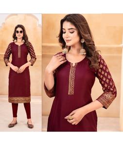 Coton ethnique indien Wera Rubi avec imprimé en aluminium avec beau motif Kurtis à manches longues pour un ensemble Kurtis décontracté et festif - Product Image 1