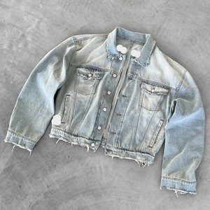 Custom Men Vintage Washed Frayed Hem <b>Denim</b> <b>Jacket's</b> OEM Customized <b>Cropped</b> <b>Denim</b> <b>Jacket's</b> Unisex - Product Image 4
