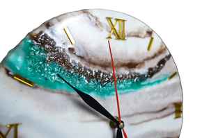 Luxury Handmade Resin Wall <b>Clock</b> with Gold <b>Roman</b> Numerals-Marble Agate Design Home Decor - Product Image 3