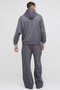 Ensemble de survêtement unisexe de haute qualité, sweat-shirt à capuche et pantalon de survêtement à blocs de couleur, surdimensionné, couleur charbon, fermeture éclair - Product Image 3