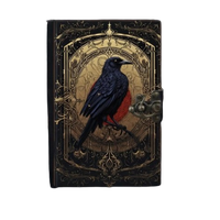 Carnet en cuir gothique vintage de 400 pages imprimées, motif corbeau, sorcellerie, animaux, fleurs, Grimoire des ombres et des sorts, fait main, couverture rigide