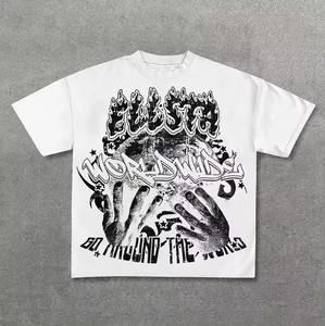 T-shirt 100% coton délavé à l'acide unisexe surdimensionné à manches courtes avec motif imprimé à col en O pour hommes - Product Image 3