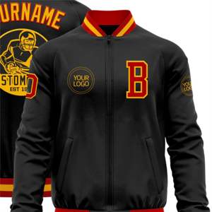 OEM de fabricación personalizada de alta calidad negro rojo-oro bombardero Varsity Letterman chaqueta con cremallera - Product Image 5