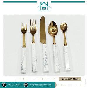 India's Best Distributor of High Quality Food Safe Stainless Steel <b>Golden</b> <b>Cutlery</b> <b>Set</b> With Marble Design Resin Handle - Product Image 2