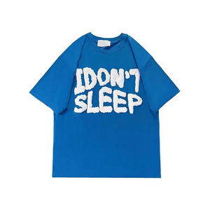 Moda cómoda tela Puff impresión camiseta precio barato ácido lavado Puff impresión camiseta hombres y mujeres - Product Image 1