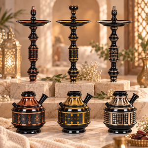 Boury Dawar Luxury Egyptian Tabletop Brass <b>Hookah</b> | Handmade Traditional Arabic <b>Shisha</b> Water Pipe with Laser Engraving - Product Image 4