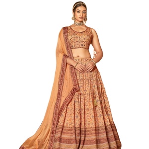 Dhwaja Export Designer Heavy Chi-Non Sequence Work Impresión digital Boda de mujer Lehenga Choli Venta al por mayor en línea Indio paquistaní - Product Image 1