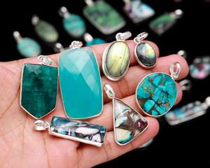 Lot de 15 pendentifs en pierres précieuses naturelles mélangées 55 dollars 925 bijoux en argent sterling plaqué pour mariage - Product Image 5