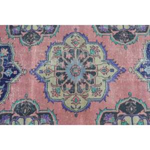 Alfombra Turca de 2,6x12,8 pies, Alfombra Vintage Tipo Runner, Alfombra de Lana con Camuflaje Rosa y Azul - Product Image 4