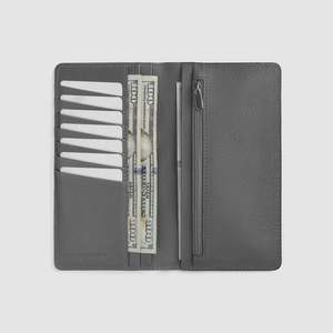 Cameron Grey Genuine Leather <b>Long</b> Card Holder <b>Wallet</b> Handmade Printed Logo RFID Feature Casual Lady Style Slim Fold for Cash - Product Image 5