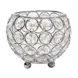 Bougeoir votif en cristal argenté de forme ronde de luxe pour les centres de table de décoration de fêtes de mariage - Product Image 1