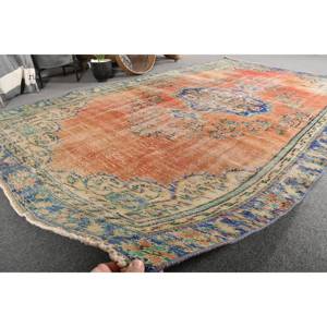Vintage Orange Blue Wool <b>Rug</b> 5.3 X 9 ft Handmade <b>Boho</b> Style Turkish Patchwork Design Latex for Bedside Hallway Area <b>Rugs</b> & Sets - Product Image 5