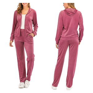 Elegante chándal de terciopelo de talla grande para mujer, elegante sudadera de manga larga con cuello redondo y pantalones a juego, traje de salón suave - Product Image 1
