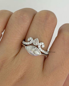 Conjunto de bisel, anillo de compromiso de moissanita Marquesa alargada de 2 quilates con banda de boda, conjunto nupcial de moissanita delicada para mujer - Product Image 3