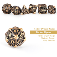 Dés en métal creux en gros, dragon, 7 pièces, jeu de dés DND, dés DND en métal personnalisés avec boîte cadeau en métal pour Donjons et Dragons RPG