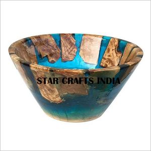 Prix d'usine Bol en bois de manguier décoratif fait à la main en bois et résine de couleur brûlée d'excellente qualité pour hôtels, maison, restaurants - Product Image 1
