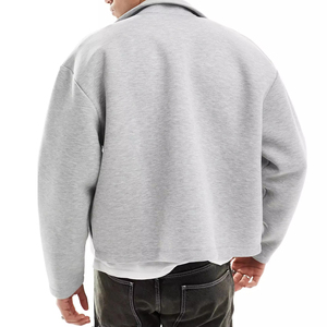 Sudadera Corta de Alta Calidad, Color Gris, Cierre Completo, Cuello Alto Simulado, Felpa de Algodón Grueso, Estilo Holgado - Product Image 4