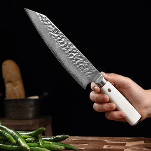 Venta al por mayor personalizado de calidad superior OEM ODM servicio profesional hecho a mano de acero de Damasco cuchillo de cocina de Chef hoja afilada fija - Product Image 6