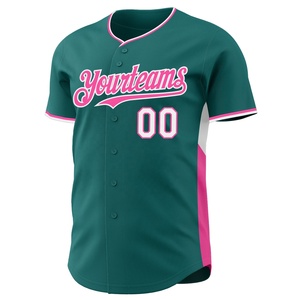 Camiseta de Béisbol Personalizada en Rosa Teal con Nombre del Equipo y Número Serigrafiado, Manga Corta, Cierre de Botones, Unisex, para Adultos - Product Image 3