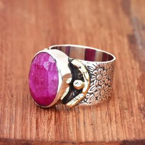 แหวนสองสีทับทิม925เงินสเตอร์ลิงประดับดอกไม้แหวนครบรอบโบฮีเมียน - Product Image 3