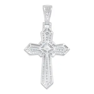Pendentif croix en argent sterling 925 plaqué or avec moissanite taille brillant ronde, style vintage, serti de pierres, cadeau pour femme - Product Image 4