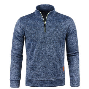 Automne décontracté hommes 100% coton vêtements d'extérieur à manches longues col montant demi fermeture éclair mince polaire hauts couleur unie pulls amples - Product Image 4