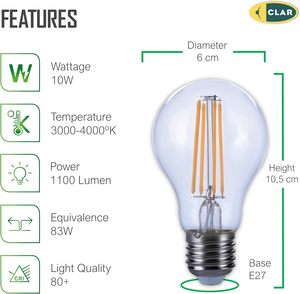 Clar-vintage E27 LED bóng đèn dây tóc, 6W, 8W, 10W đèn trang trí cho trong nhà và môi trường xung quanh chiếu sáng - Product Image 2