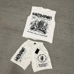 Nouvelle mode Ensemble deux pièces décontracté d'été pour homme, respirant, imprimé surdimensionné, taille mi-haute, motif uni, short 100% polyester - Product Image 2