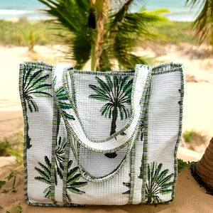 กระเป๋าโท้ทของผู้หญิงผ้าคอตตอนบุผ้าซับในพิมพ์ลายบล็อกตัวเลือกขายส่งสำหรับจัดระเบียบซักได้ - Product Image 1