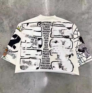 Custom Logo 100% Cotton Boxy Fit <b>Cropped</b> Casual Vintage Streetwear Oversized Heavy (300 Grams) Knitted Solid Blank Clothing - Product Image 3