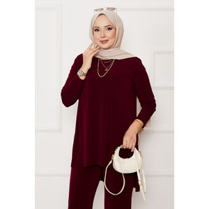 Conjunto de Dos Piezas de Lino para Mujer, Estilo Casual, Color Borgoña, para Verano, Tallas XS, XXS, XL - Corte Holgado - Product Image 2