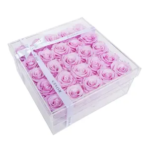 Custom Transparent Acrylic Long Lasting Roses Display Gift Box Vase for Wedding and Birthday