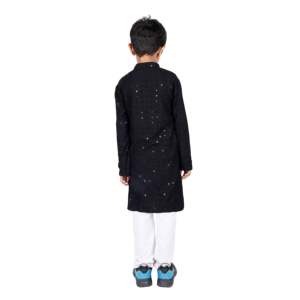 Ensemble Kurta pour garçons TRILOKI, vêtements ethniques traditionnels, rayonne noire, manches longues, imprimé pailleté, broderie à paillettes, Salwar pakistanais, indien - Product Image 5
