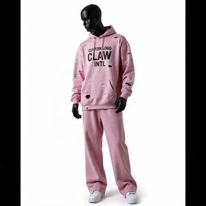 Custom Stacked Heavyweight Jogger pantalones de chándal holgados y Sudadera con capucha Set 2 piezas Fleece Men Sweatsuits Pullover Chándales para hombres - Product Image 2