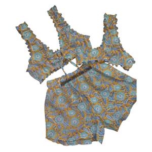 Conjunto de 3 Piezas de Brasier, Pantalones Cortos y Camiseta, Pijama Sexy, Ropa de Dormir para Mujer, 100% Algodón, Estampado a Mano - Product Image 2