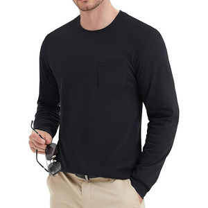 2025 nuevas camisetas de algodón puro de manga larga de Color sólido para hombres, camiseta informal de corte Regular con estampado de logotipo personalizado para hombres - Product Image 5