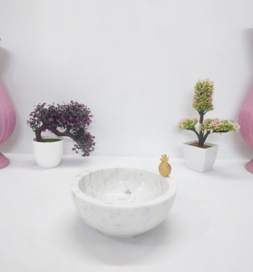 Bol à fruits de service rond et incurvé en marbre de qualité supérieure de luxe Bol de service décoratif en marbre de qualité supérieure pour la décoration de mariage - Product Image 1