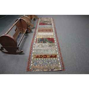 Turkish 2.5x9.4 ft Rug, Vintage <b>Runner</b> Rug, <b>Red</b> Animal Print Rug - Product Image 1