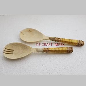 Nouvel ensemble de cuillères à salade en laiton avec manche en bois Design unique Outils de service - Product Image 2