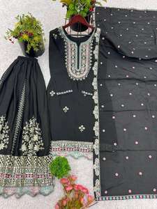Launching Latest Traditional Party Wear Pure Chinon <b>Silk</b> Malty <b>Thread</b> Embroidery Sequence Work Top and Sharara With Dupatta - Product Image 6