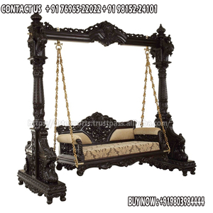 Jhula de Madera de Teca Pulida Antigua con Pilares de Diseño, Columpio Interior de Lujo, Columpio Jhula de Madera de Teca Tradicional Tallado a Mano, EE. UU. - Product Image 5