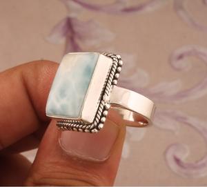 Larimar Natural sólido 925 plata esterlina hecho a mano anillo de piedras preciosas superventas Larimar joyería regalo de Navidad para mujeres - Product Image 2