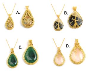 อัญมณีหลายแบบตามธรรมชาติที่มีรูปทรงลูกแพร์ชุบทองทำด้วยมือลวดห่อของขวัญสำหรับจี้เครื่องประดับเจ้าสาวของเธอ - Product Image 1